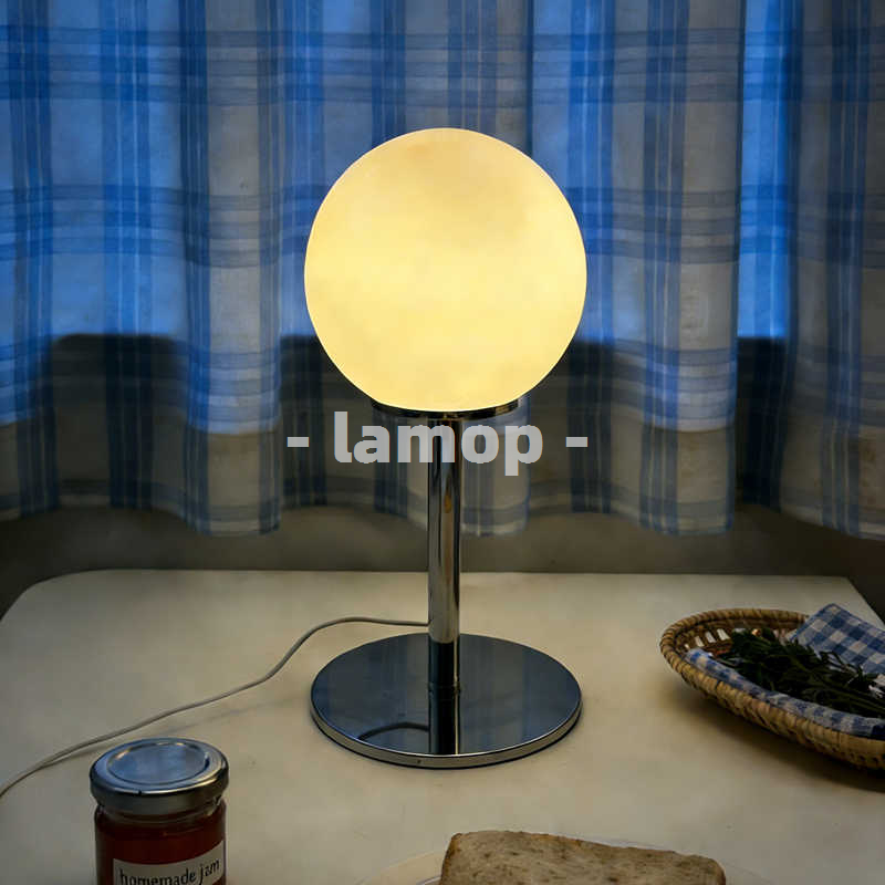 Decor Lighting Lamps - Lampu Meja Krom Bulat Putih Susu