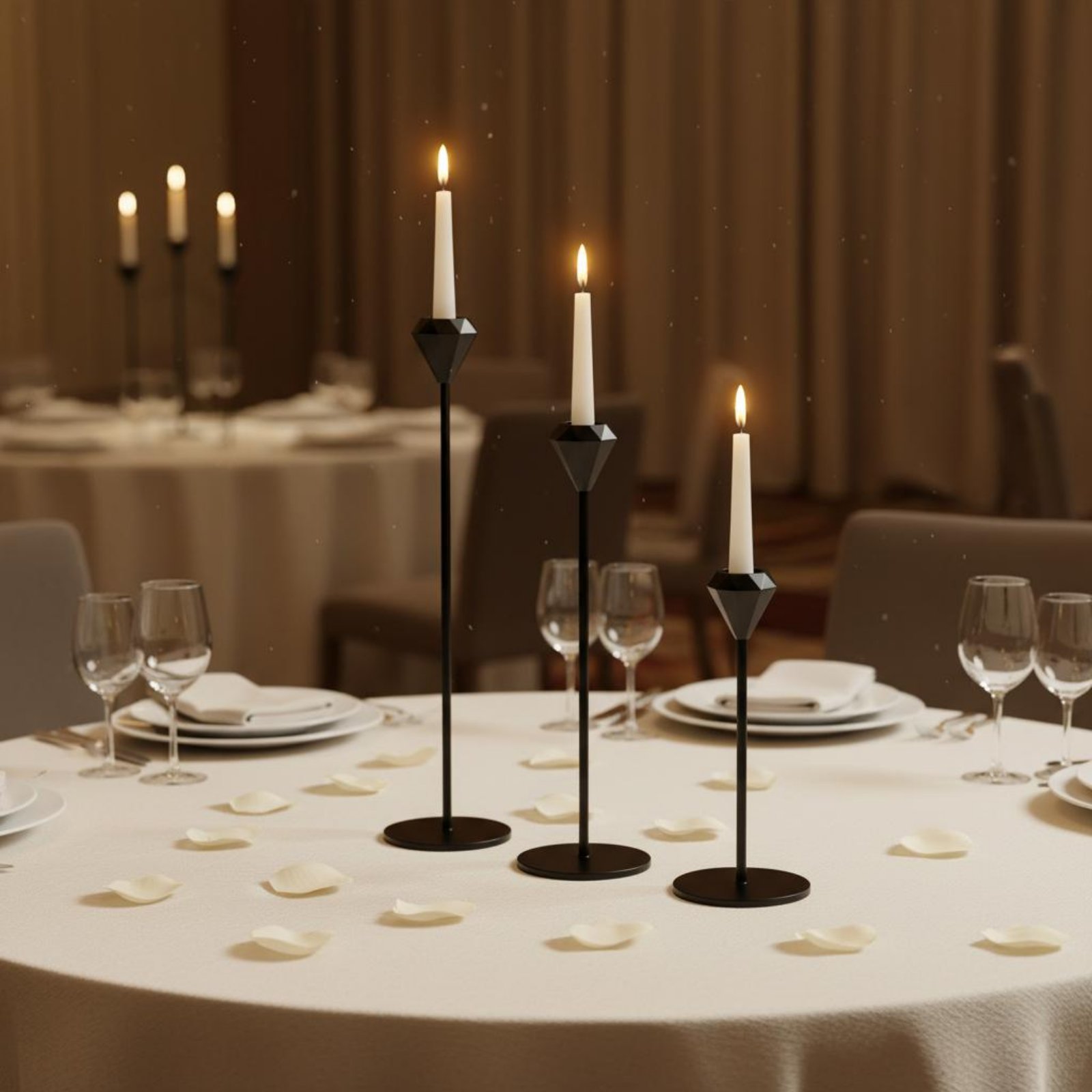 Candle Holder Set - Set Lilin Kristal 3 Buah, Elegan