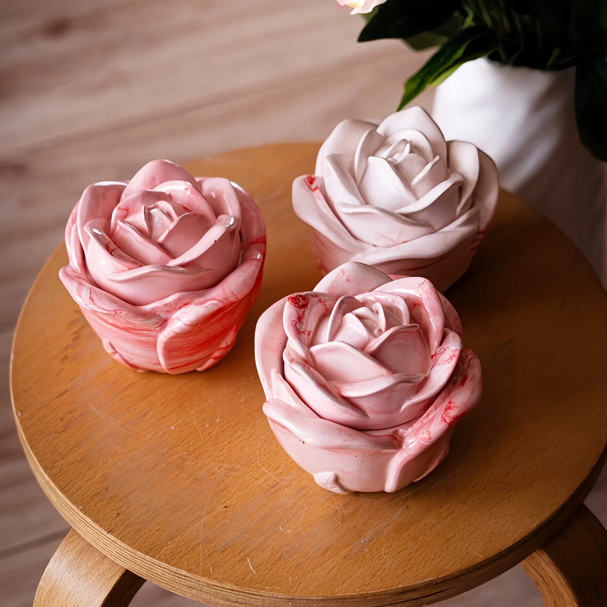 Candle Holder Set - Cetakan Silikon Bentuk Mawar 2 Buah