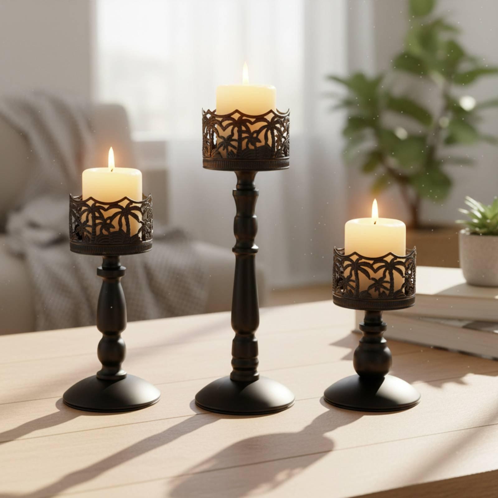 Tempat Lilin Besi Elegan Set T - Candle Holder Set ulasan dan harga