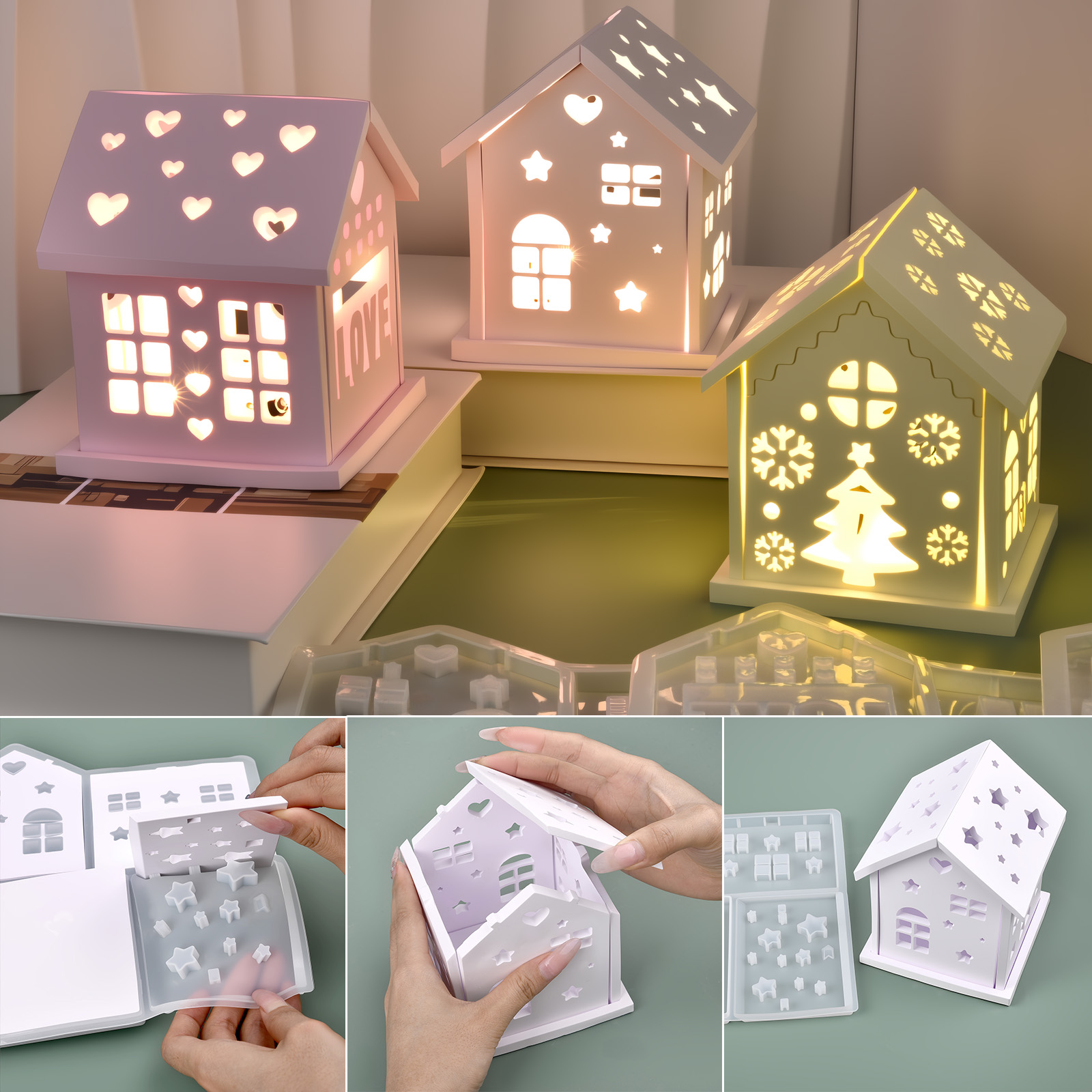 Cetakan Silikon Rumah 3D DIY P - Candle Holder Set ulasan dan harga