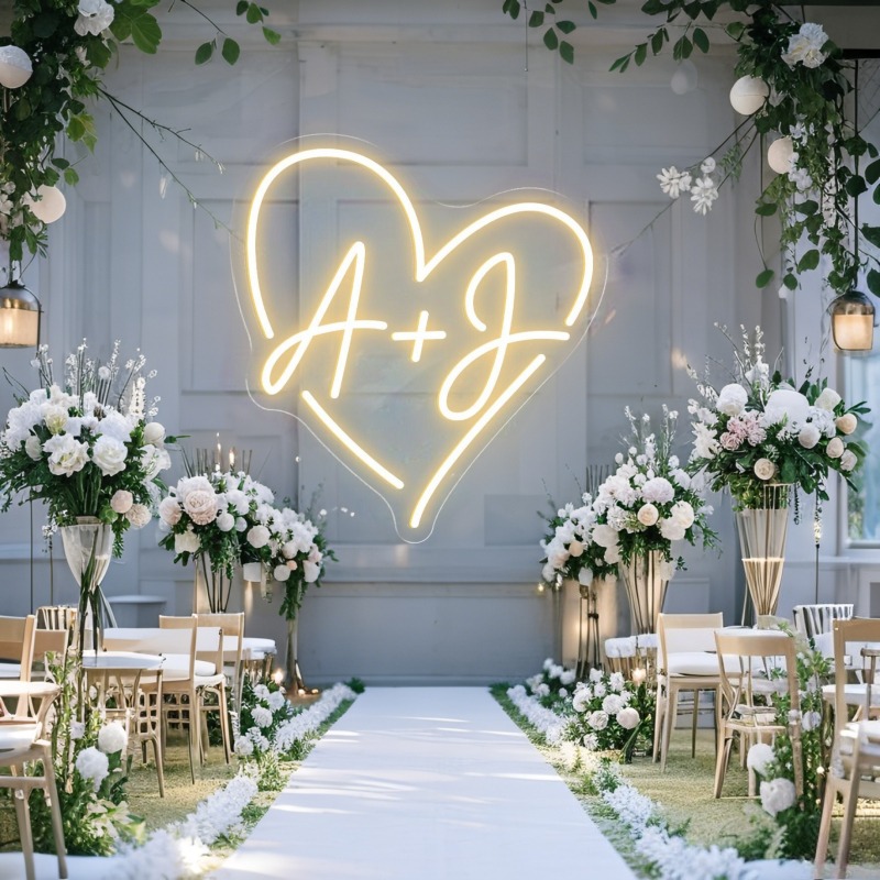 Tanda Neon LED Hati Inisial Ku - Lighting Decoration For Wedding ulasan dan harga