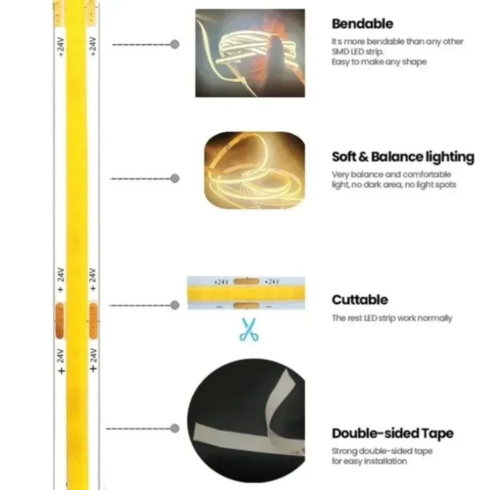 Strip LED COB DC12V/24V 320LED - Lighting Decor And More ulasan dan harga