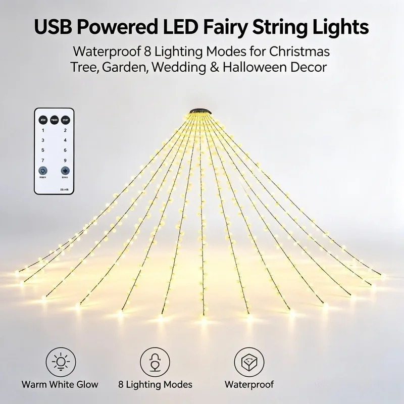Lampu LED USB Tahan Air, 8 Mod - Lighting Tree Decor ulasan dan harga